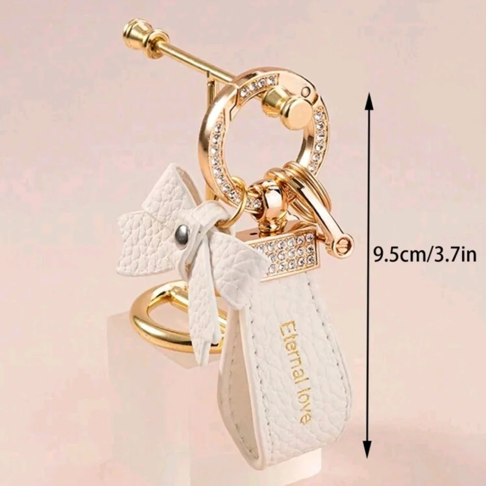 Eternal Love White Leather Rhinestone Keychain Bag Charm